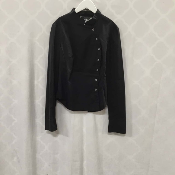 MAX MARA WEEKEND Black Cotton Lycra Button High Collar Office Long Sleeve Shirt - Picture 5 of 9